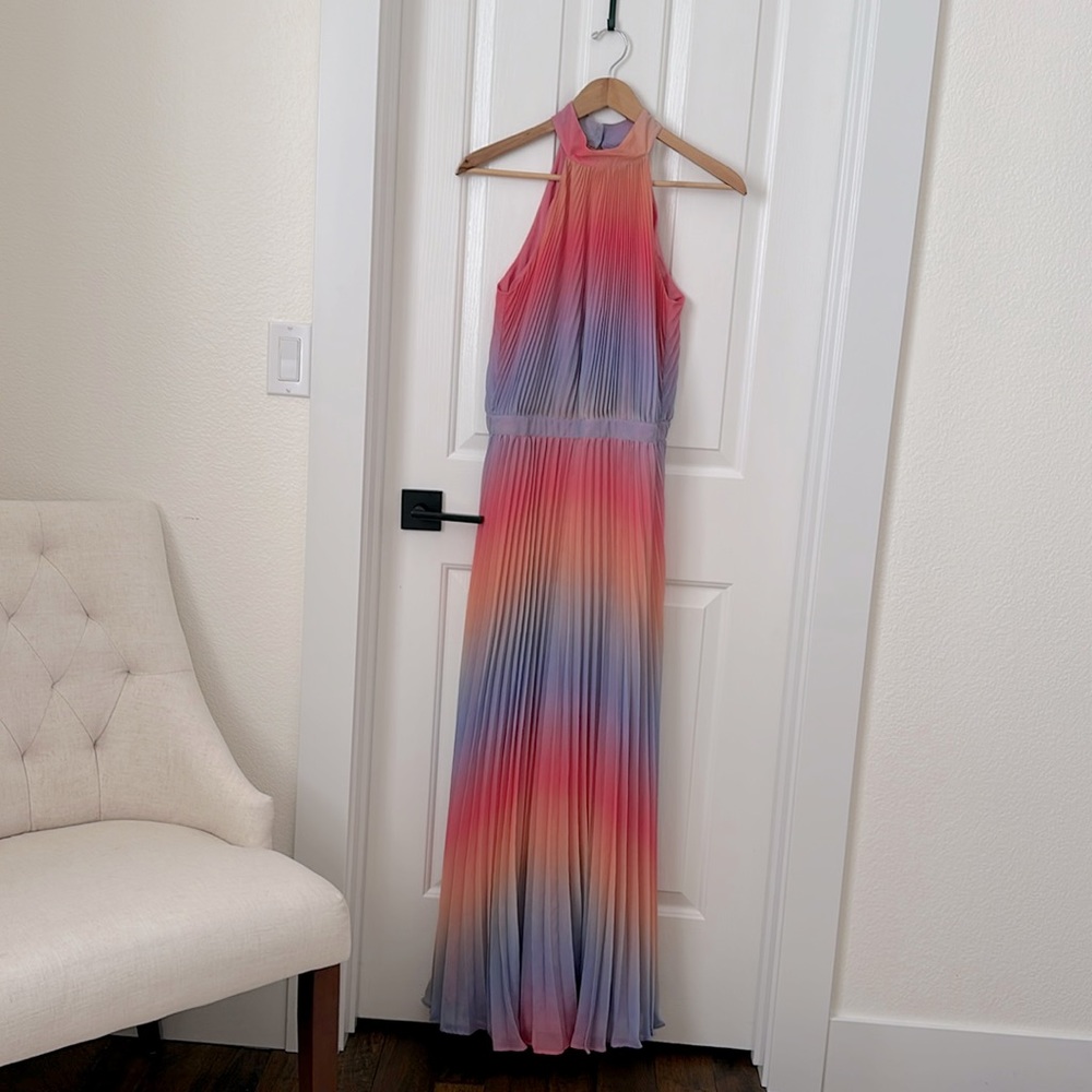 Stunning, multicolor, high neck, Boston Propper showstopping dress!